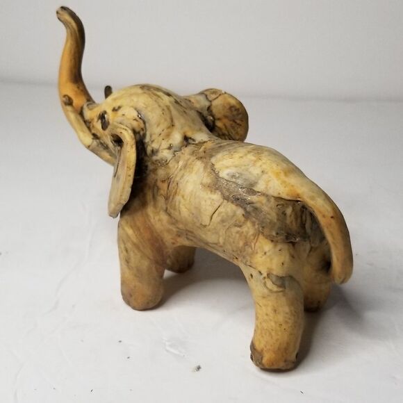VTG Crushed oyster  Handmade Elephant Figurine Statue Marbleized trunk raised - Picture 3 of 13